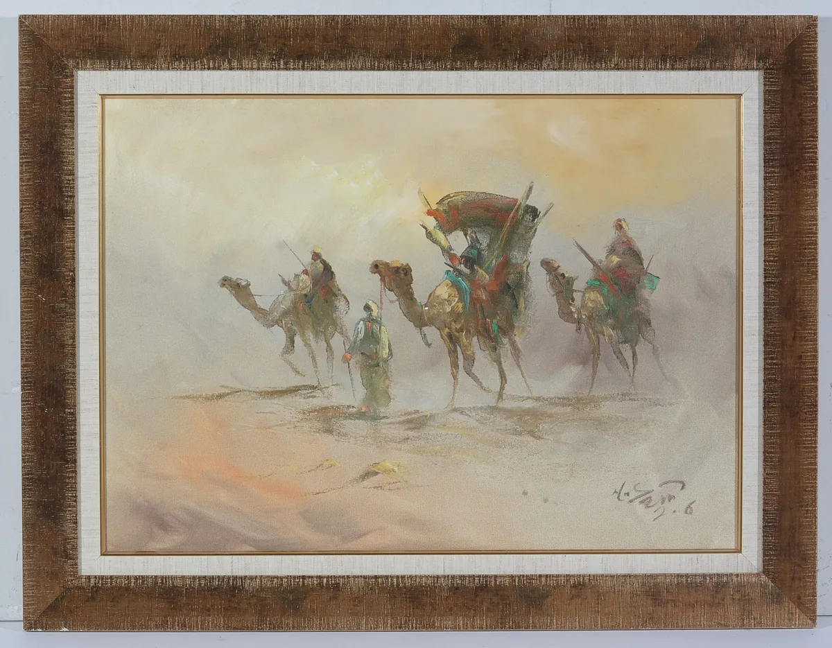 20th Century Middle Eastern, The Desert Passing, acrylic on canvas