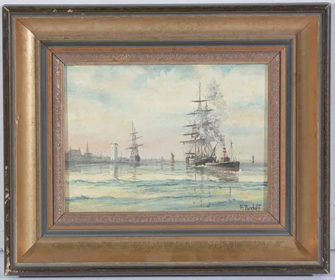Frederick Tordoff, Steam Tug Near the Low Light, North Shields, oil on canvas
