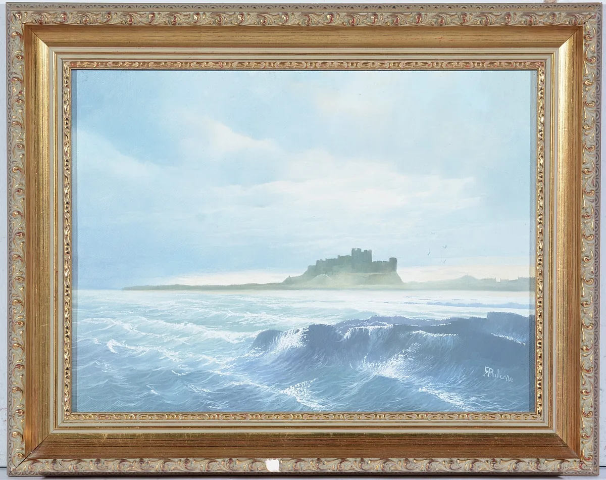 Robert Ritchie, Bamburgh Castle at Sunrise, oil on board