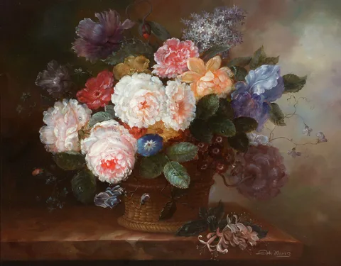 S. H. Maris, Still Life with Dewy Garden Blossoms, oil on panel