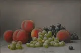 Barton S. Hays, Still Life of Peaches and Grapes, oil on canvas