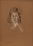 Arthur Bowen Davies, Head of a Girl, circa 1915, conté crayon and pastel on paper laid down on board