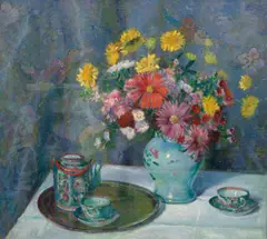 Bernhard Gutmann, Imari Tea Set, circa 1915-20, oil on canvas