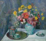 Bernhard Gutmann, Imari Tea Set, circa 1915-20, oil on canvas
