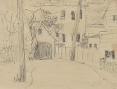 Joseph Solman, Garage in Provincetown, graphite on paper