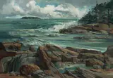 Laurence Sisson, Rocky Coast, oil on Masonite