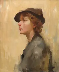 William Frederick Foster, Girl in a Hat, oil on canvas