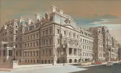 View of the Old Executive Office Building, corner of Pennsylvania & 17th Street, Washington D.C. by Richard Haas, 1984, watercolor, ink, gouache and graphite on board, sold Aug 2024