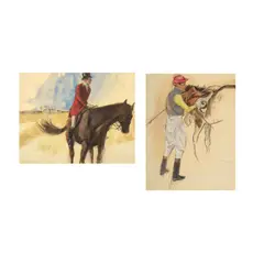 Henry Koehler, Roman Gentleman Jockey Unsaddling and The Gentleman on Horseback: A Pair of Works, watercolor, charcoal and graphite on paper, each and unframed, each