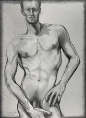 Untitled (Male Nude) by Lowell Nesbitt, 1980, graphite on board, sold Aug 2024