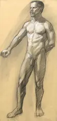 Mark Beard, Male Nude with Arm Stretched Out, Full Figure (MB 022), 1993, charcoal and conté crayon on paper