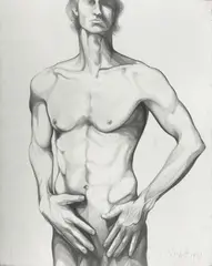 Untitled (Male Nude) by Lowell Nesbitt, 1977, graphite on paper laid down on board, offered Aug 2024