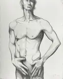 Lowell Nesbitt, Untitled (Male Nude), 1977, graphite on paper laid down on board