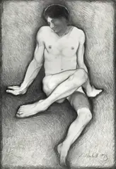 Lowell Nesbitt, Untitled (Sitting Nude), 1973, graphite on paper laid down on board