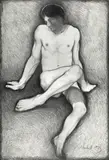 Lowell Nesbitt, Untitled (Sitting Nude), 1973, graphite on paper laid down on board