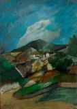 John Heliker, Village on Hillside, 1945, oil on panel