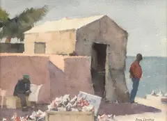 Paul Sample, Shells for Sale - Key West, watercolor and graphite on paper