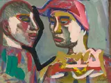 Josef Presser, Comédie-Française, watercolor, gouache and charcoal on paper laid down on board