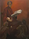 Ernie Barnes, Bible Study, 1973, acrylic on canvas