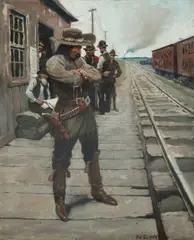 N. C. Wyeth, Hungry, but Stern, on the Depot Platform (The Imitation Bad Man), 1905, oil on canvas