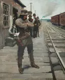 N. C. Wyeth, Hungry, but Stern, on the Depot Platform (The Imitation Bad Man)