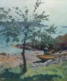 N. C. Wyeth, Unknown (Coastal Scene with Apple Tree in Foreground)