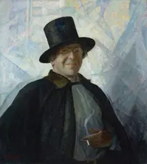 N. C. Wyeth, Self-portrait in Top Hat and Cape, circa 1927, oil on canvas
