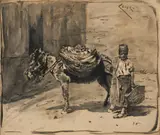 William Merritt Chase, A Scavenger, circa 1881-84, ink wash on paper laid down on board