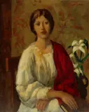 Ivan G. Olinsky, Seated Woman with a Red Shawl, oil on canvas