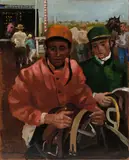 Randall Davey, Jockeys Leaving the Track - Raton, 1959, oil on Masonite