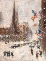 Midtown in Winter, NYC by Guy Carleton Wiggins, oil on canvasboard, sold Nov 2024