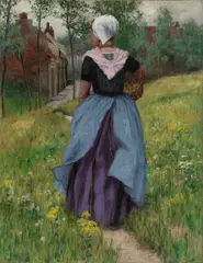 Brittany Girl on a Flowered Pathway by George Hitchcock, oil on canvas, offered Nov 2024