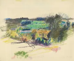 Vermont Landscape by Wolf Kahn, 1968, pastel on paper, sold May 2024