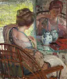 Richard Edward Miller, The Blue Beads, circa 1916, oil on canvas laid down on board