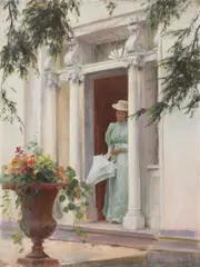 Old Colonial Doorway by Charles Courtney Curran, 1895, oil on canvas, sold May 2024