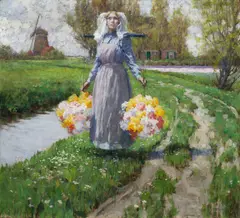 Young Maiden with Flowers by George Hitchcock, 1905, oil on canvas, sold May 2024