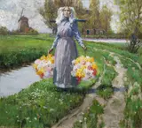 George Hitchcock, Young Maiden with Flowers, 1905, oil on canvas