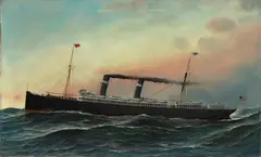 The American Steam-Sailer St. Louis by Antonio Jacobsen, 1899, oil on canvas, sold May 2024