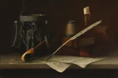 William Harnett, Still Life with Quill and Pipe, 1879, oil on canvas