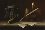 William Harnett, Still Life with Quill and Pipe, 1879, oil on canvas