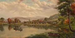 Boating in Autumn by Levi Wells Prentice, oil on canvas, sold May 2024