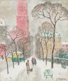 Guy Carleton Wiggins, Along Central Park on a Snowy Day, 1938, oil on canvas