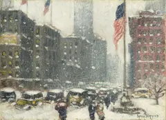 5th Avenue at Madison Square by Guy Carleton Wiggins, oil on canvasboard, sold May 2024