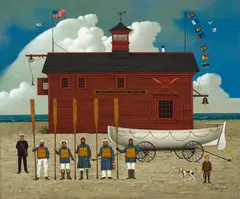Charles Wysocki, The Sea Buglers - Crack Rescue and Life Saving Team of Provincetown Massachusetts, 1984, oil on canvas