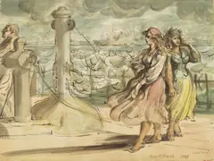 Reginald Marsh, On the Ferry and New York Harbor Scene: A Double-Sided Work, 1948, watercolor, ink and ink wash on paper