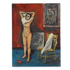 Gregory Kondos, Untitled (Interior with Figure), 1957, oil on Masonite