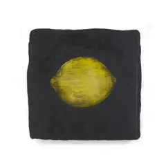 Single Lemon May 18, 1989 by Donald Sultan, 1989, oil, tar and spackle on vinyl tile on wood, sold Sep 2023