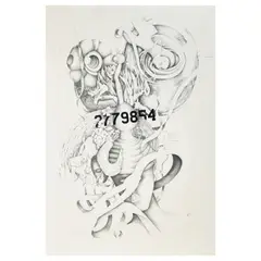 Jonathan Borofsky, Head at 2,779,854, 1978-82, pencil and acrylic on paper with automatic rheostating device, light bulb and aluminum shade