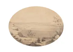 Paul Emmert, Kīlauea, ink wash over graphite on paper (en grisaille)