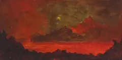 Jules Tavernier, Kilauea Caldera by Moonlight, oil on board
